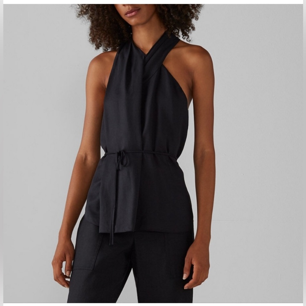 NWT Club Monaco Black Cross Over Top Chemise
